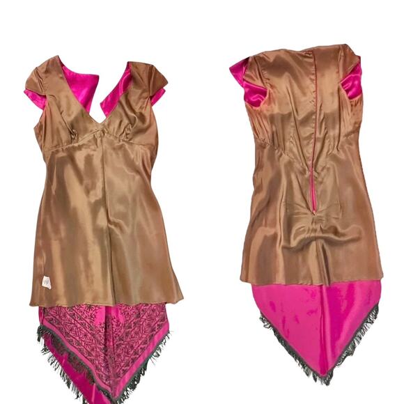 Vtg Y2K does 30s ABS Allen Schwartz Embroidered Beaded Angled Hem Dress Sz 8 - Picture 9 of 16